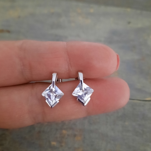 Cubic Zirconia Sterling Silver Solitaire Stud Earrings - Picture 12 of 12